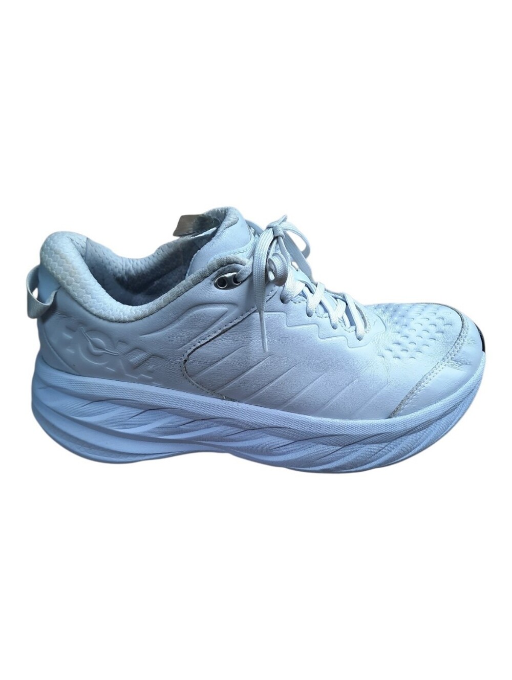 Hoka One One Bondi SR Frost White Slip-Resistant Leather Walking Shoes Size 9